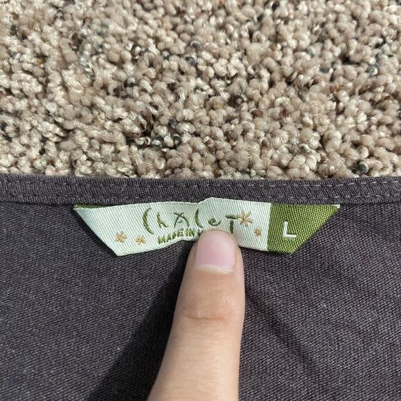 Chalet Tunic Top Womens Large Purple Button Front Long Sleeve Drawstring Hem USA - Picture 4 of 8